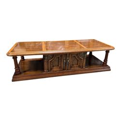 Traditional Carved Wood Coffee Table With Storage & Lower Shelf 62”