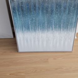 Blue and White Textured Wall Art with Silver Frame