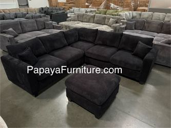 New Designer Style Black Sectional Couch and Ottoman Set Fabric Modern Sofa Living Room Corner Space Game Entertainment Avai Gray Ivory White Beige 