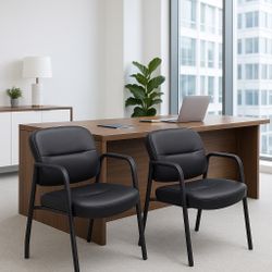 New Set of 2 Heavy Duty Office Chairs for Guest, Living Room, Reception, Faux Leather Executive Desk Chair with Padded Armrests for Meeting and Confer
