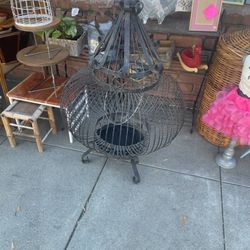 Antique Large Wrought Iron Bird Cage 