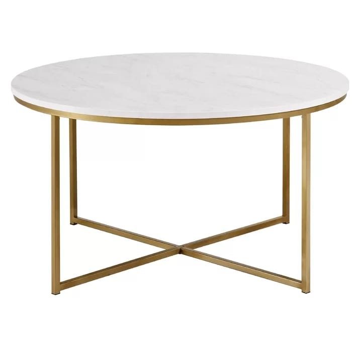 New wasser coffee table, white wooden top (marble look) and golden legs