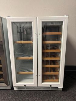 Wine and Beverage Refrigerator, 24 Inch Beverage Cooler Dual Zone with Glass Door, White