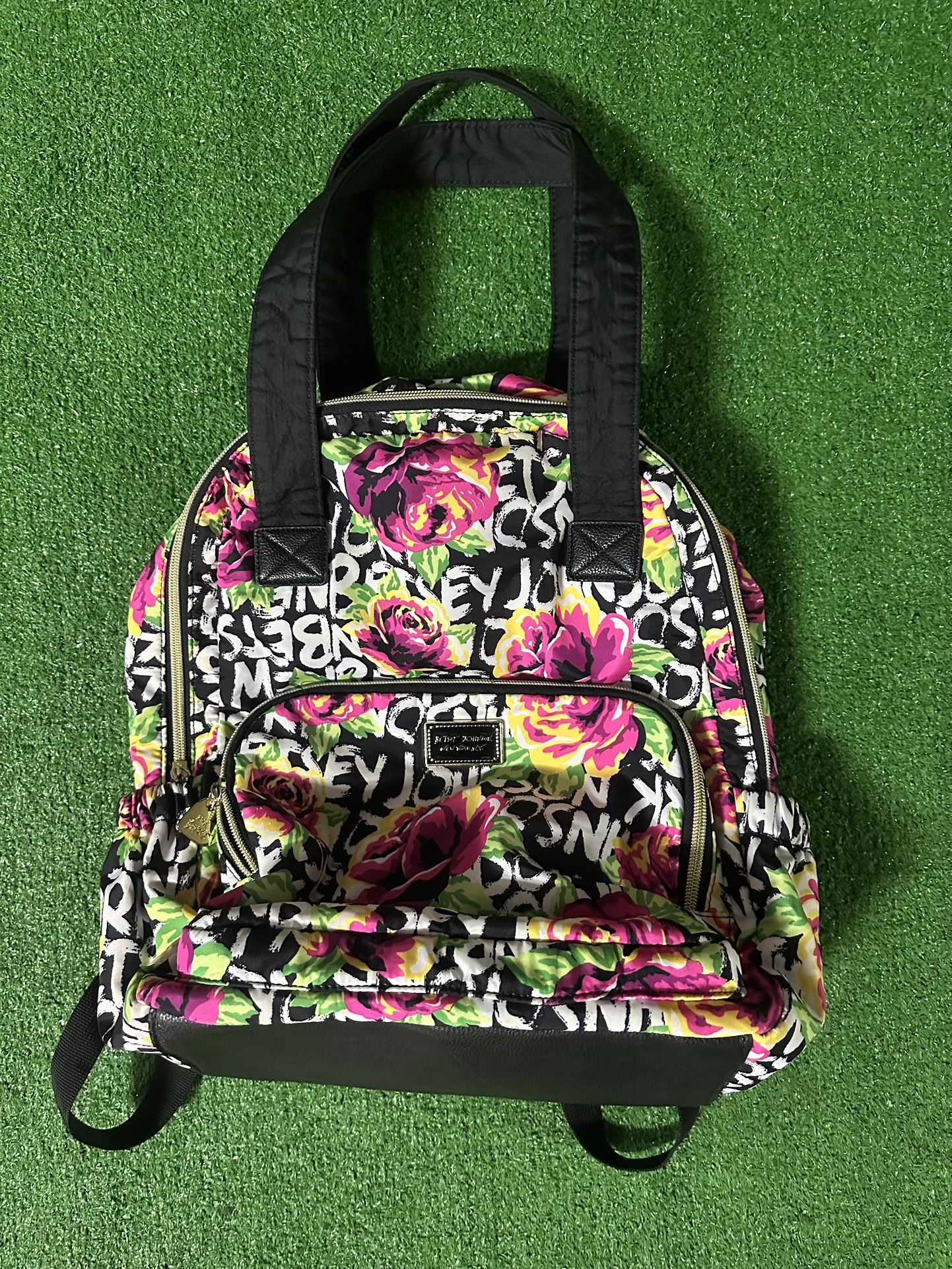 Betsey Johnson Pink and white Y2K backpack with adjustable straps and pockets