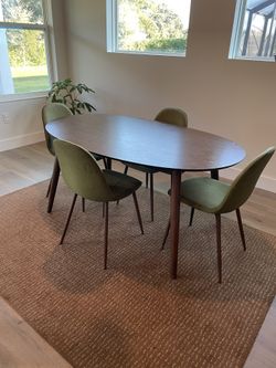 Walnut Oval Table 67”x 37.5” X 29” H + 4 Chair Dining Table Set