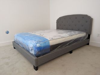 Brand New Queen Size Grey Platform Bed Frame +Mattress
