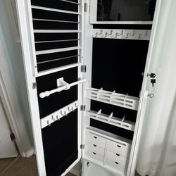 Tall Mirror Jewelry Storage Cabinet