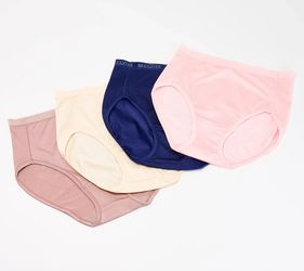 Breezies Nylon Shimmer Microfiber Pull On Hi-Cut Panty 4 Pack Linen, Size Small