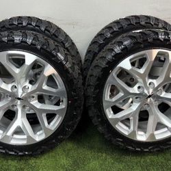 BRAND NEW 22 inch snow flake wheels wrapped in atturo mts 285/45R22