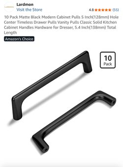 10 Pack Matte Black Modern Cabinet Pulls 5 Inch(128mm) Hole Center