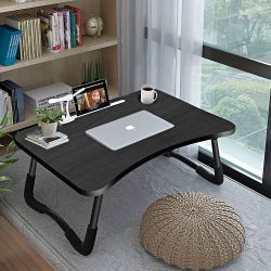 Laptop Table Foldable, Laptop Desk with 4 USB Charging Ports/Drawer/Tablet Holder/Cup Holder, For Bed, Sofa, Floor (60x40cm, Black)