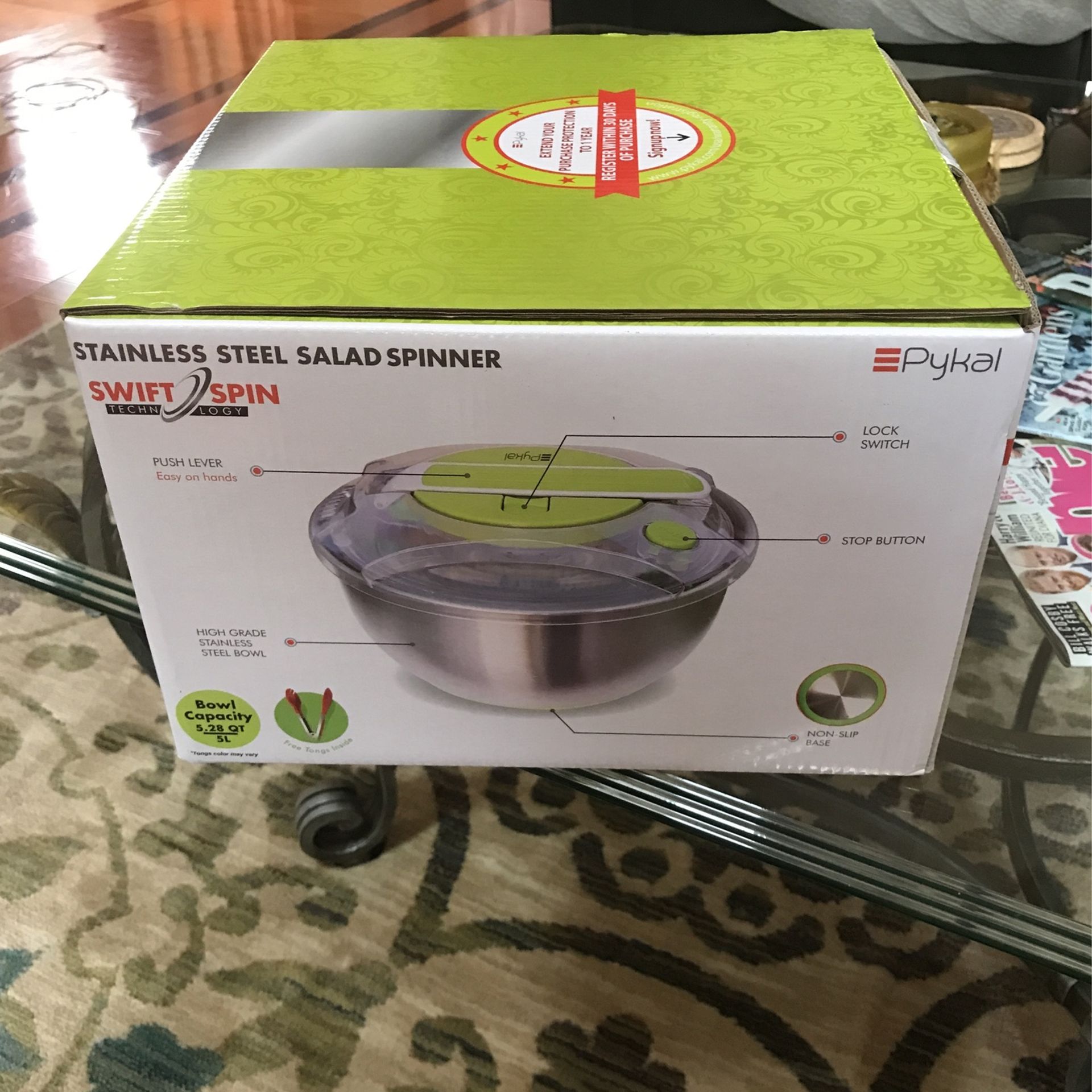 New!! Salad 🥗 Spinner W/tongs! Pykal Stainless Steel