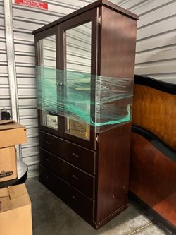Brown mirrored wooden dresser wardrobe armoire