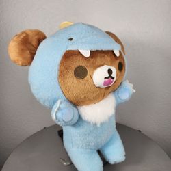 16" San-X Rilakkuma Chairoikoguma In Blue Dinosaur Costume Plush 