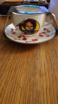 Halloween New Chucky Tea Cup and Plate Set, White 