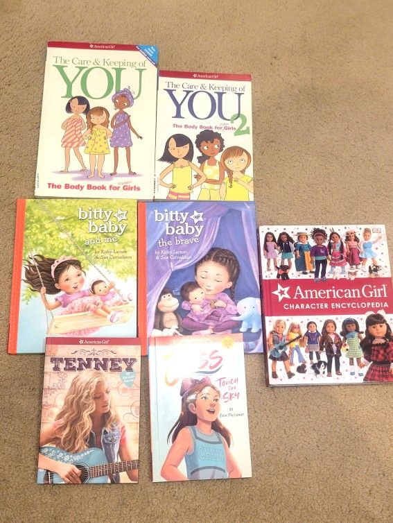 American Girl Lot of 7 Books Encyclopedia, Bitty Baby, The Care & Keeping of You