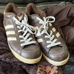Adidas Superskate Brown & White Leather Lace-Up Sneakers size11