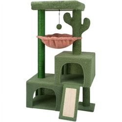 Cat Tree Tower for Indoor Cats,Activity Centre Cat Tower with Two Cat Condos Hammock Scratching Posts,Green