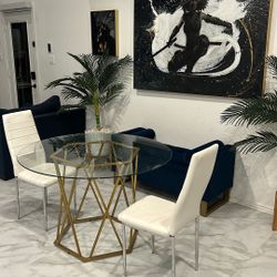 Round Glass Table With Gold Stand 