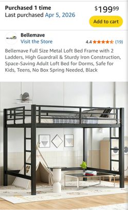 Full size loft bed frame with mattress