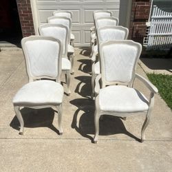 Set of 8 MAB Ltd. Fine Italian Furniture Dining Chairs – French Provincial Style | 4 Armchairs + 4 Side Chairs | Restoration or As-Is