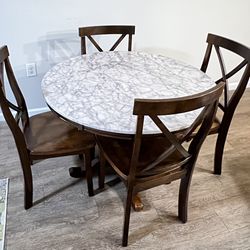 Elegant Brown 5-Piece Faux Marble Top Dining Set