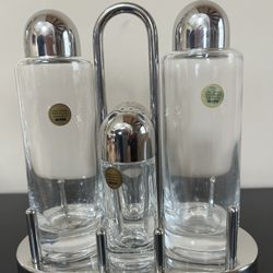 $60 Alessi Ettore Sottsass Lead Crystal olive Oil Set. 