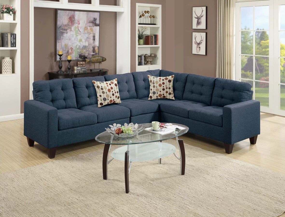 Brand New Blue Navy Sectional Sofa (Pillows Included)