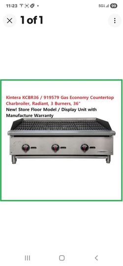 New / Kintera KCBR36 / 919579 Gas Countertop Charbroiler, Radiant, 3 Burners, 36" Wide