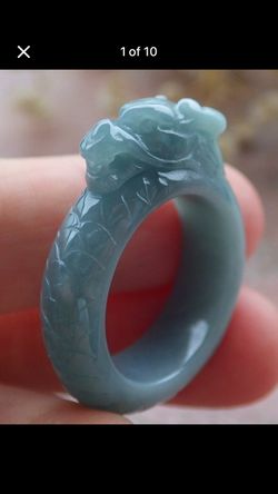 Certificate Jadeite jade Green wealth Dragon Ring circle Size8