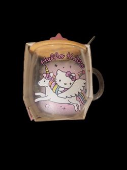 Hello Kitty Unicorn Glass Mug with Lid and Spoon