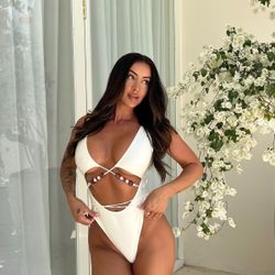 Fashion Nova Pebble Beach Beaded 1 Piece Swimsuit  Size Xs New With Tags