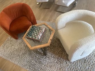 Modern White Bouclé Barrel Accent Chair