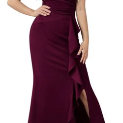 Miusol Women's Deep V-Neck Ruffle Split Evening Prom Long Dress, Size Large