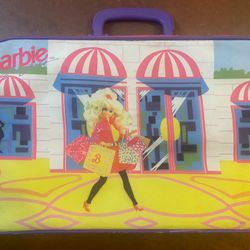 Vintage 1991 Mattel Barbie Suitcase Overnight Bag Doll Case Canvas Plastic Vinyl