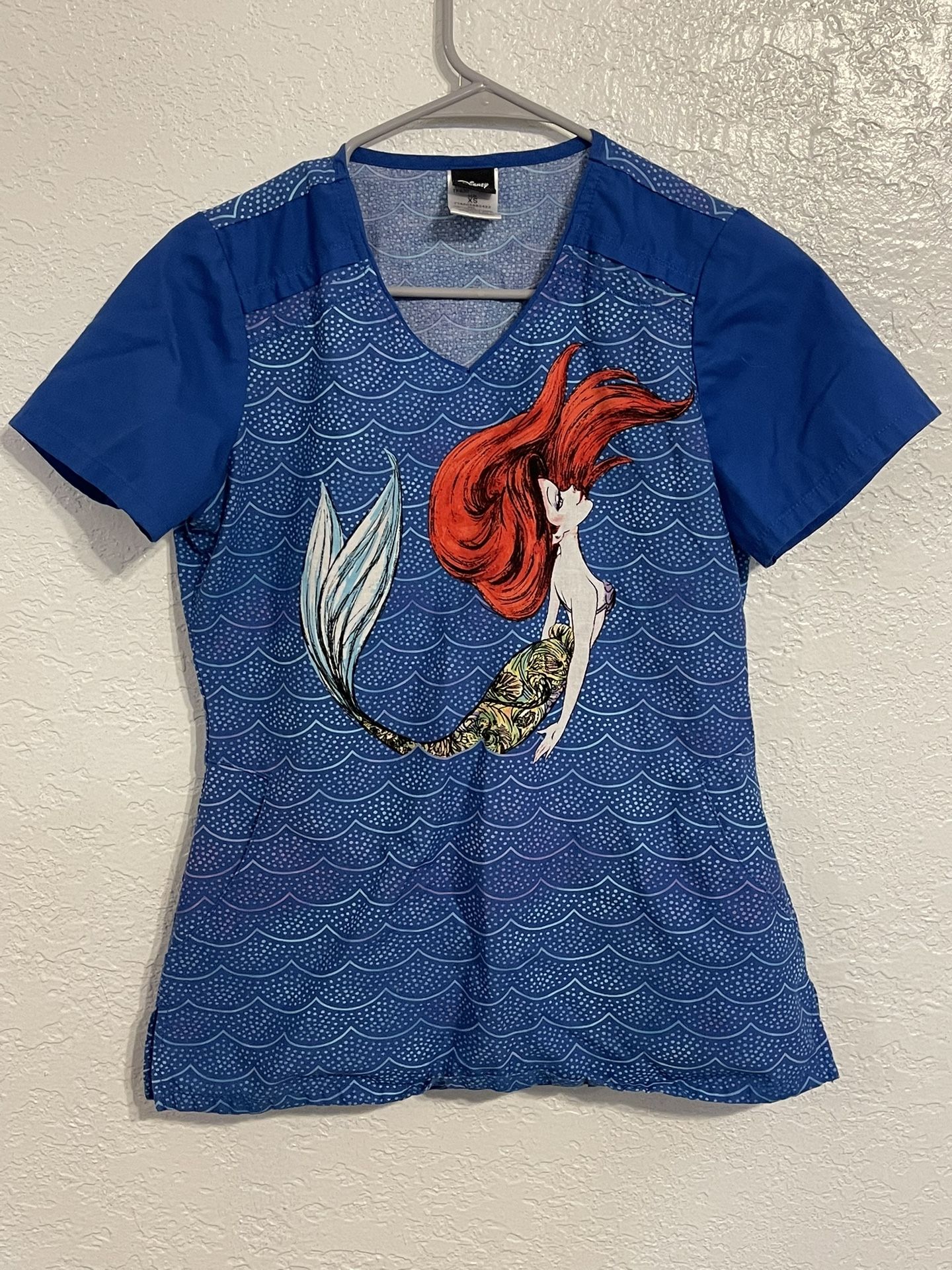 Disney Blue Mermaid Fitted Scrub Top