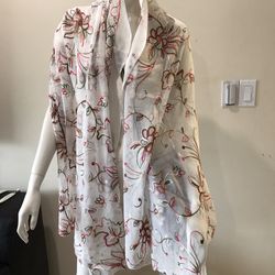 Women’s Embroidered Duppatta/shawl/scarf/wrap/hijab/white/brand new