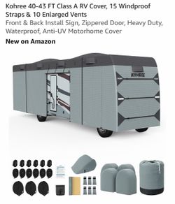 Kohree 40-43 FT Class A RV Cover, 15 Windproof Straps & 10 Enlarged Vents Front & Back Install Sign, Zippered Door, Heavy Duty, Waterproof, Anti-UV Mo