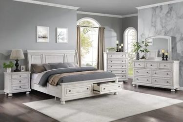 Pure Solid Wood Antique White Bedroom Set with Storage BedElevate your bedroom with this elegant, timeless antique white bedroom set!
Designed with bo