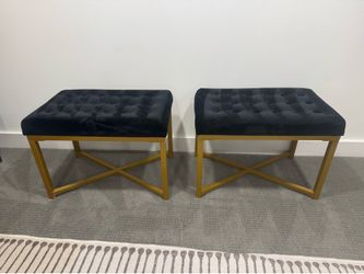 Set of 2 Black Velvet Accent Benches – Gold Metal Frame (Target)