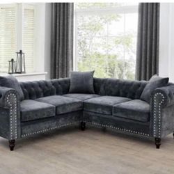 Modern Style Grey Microsuede Corner Sofa Couch 
