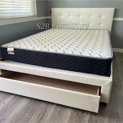 Full White Platform Bed With Ortho Mattress Included!!