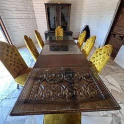 Vintage Antique Spanish Style China Cabinet, Table, Chairs 