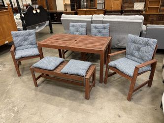 Cherry Finished Wooden Outdoor Dining Set with 4 Daisy Cushioned Chairs and Bench Seat (Set of 6)