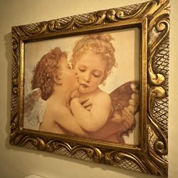 Vintage Gilded Wood Frame With beautiful Picture Print