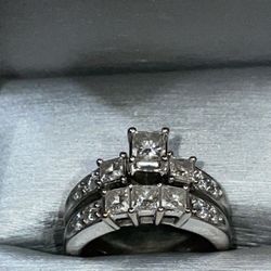 1.5 CT. T.W. Princess-Cut Diamond Three Stone Bridal Set in 14K White Gold