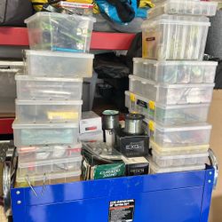 From $5 Up To $200Fishing Equipment Rods And Reels, Some Phenix Rods,Plastics, Spinner Bates, crank beats