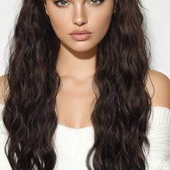 26 inch Drawstring ponytail Extension, Long Wavy pony tail  Synthetic Hairpiece Ponytail for Daily Use (Black Brown) #122