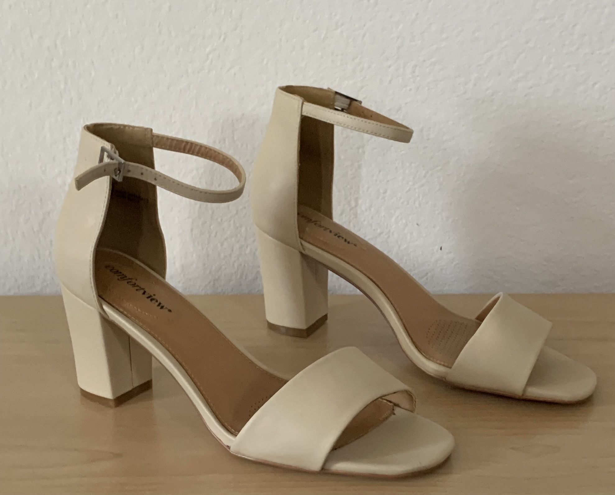 Brand New New Ivory Ankle Strap Heels, Women Size 9 Mid Heel