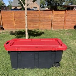 Husky 45 Gal. Heavy Duty Storage Tote with Wheels, Black/Red Lid